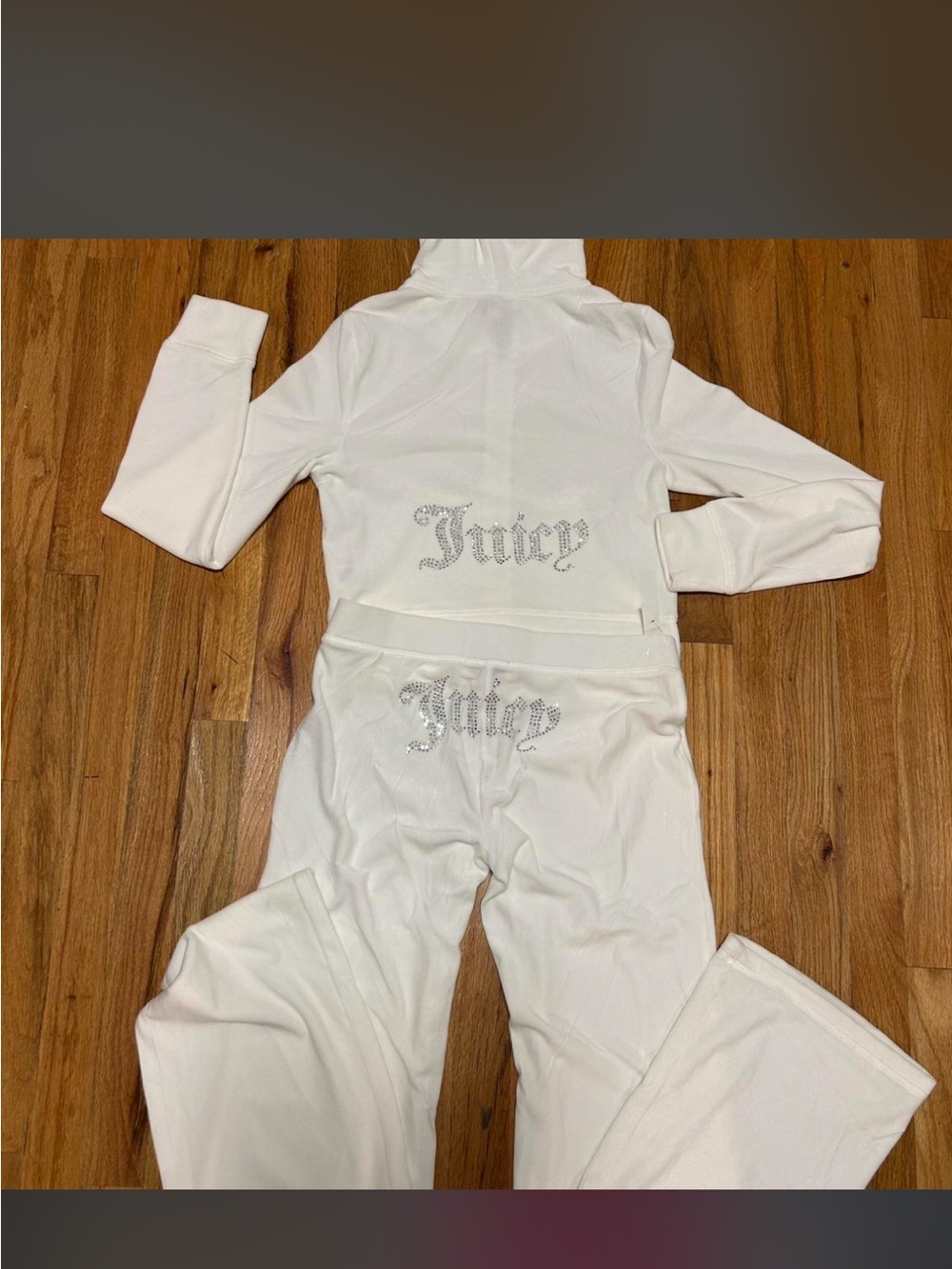 Juicy Couture White Rhinestone Logo Velour Jumpsuit